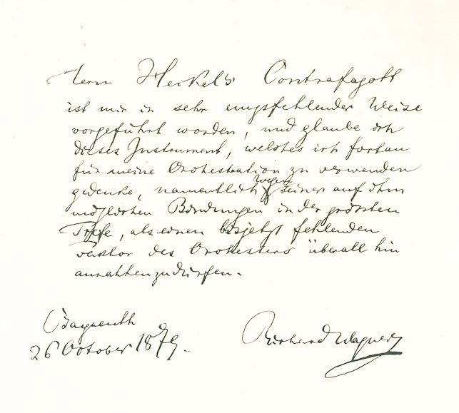 Richard Wagners positiver Kommentar über das neu konstruierte Kontrafagott.
